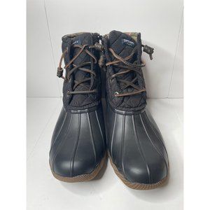 Sperry women's boots Quilted ankle duck rain boots lace up side zip blue size 9.